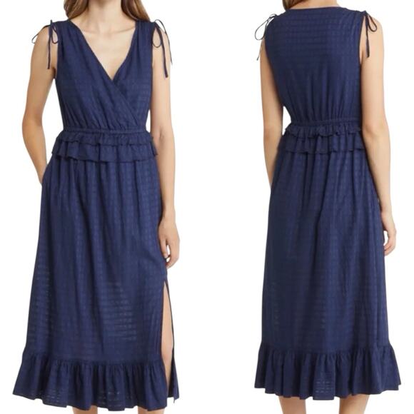 Caslon Dresses & Skirts - Caslon Navy Blue Textured Ruffle Hem Midi Dress Women's XXS Coastal Summer